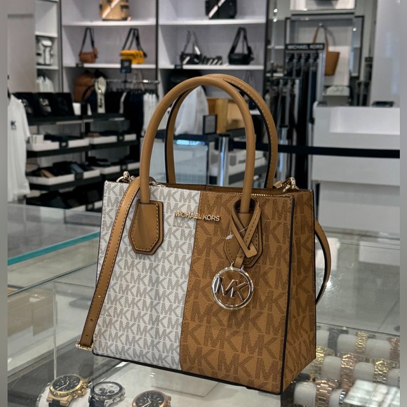 Michael Kors Mercer Satchel Shoulder Crossbody Bag MK Deer Multi Colorblock - Picture 2 of 14